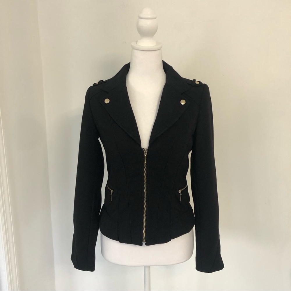 WHITE HOUSE BLACK MARKET Women Black Zip Up Long Sleeve Jacket Sz 0 Zip Pockets